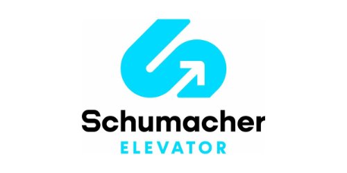 Schumacher Elevator logo featuring a blue stylized "S" and arrow, representing quality elevator services.