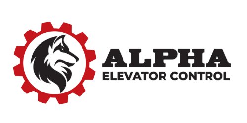Alpha Elevator Control logo featuring a wolf inside a gear, representing Xpert Elevator Service's brand identity.