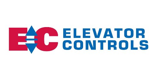 Elevator Controls logo featuring red and blue text with an arrow design, representing Xpert Elevator Service.